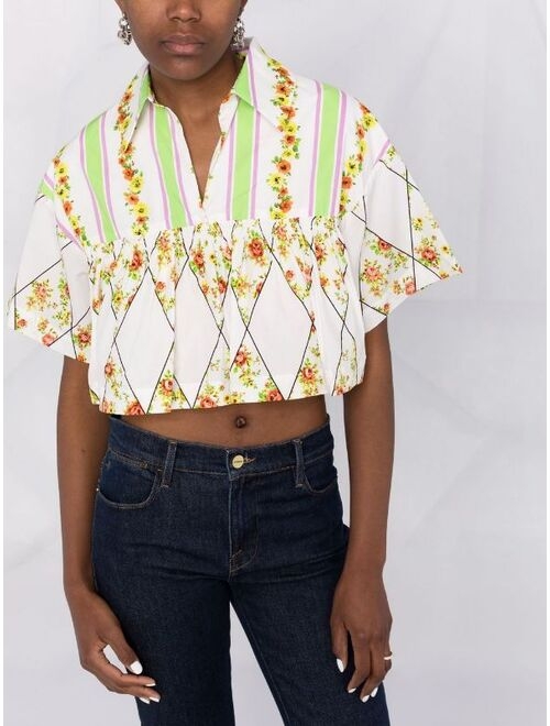 MSGM graphic floral-print cropped shirt