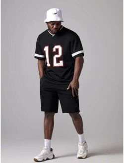 Extended Sizes Men Number Print Tee & Track Shorts Set
