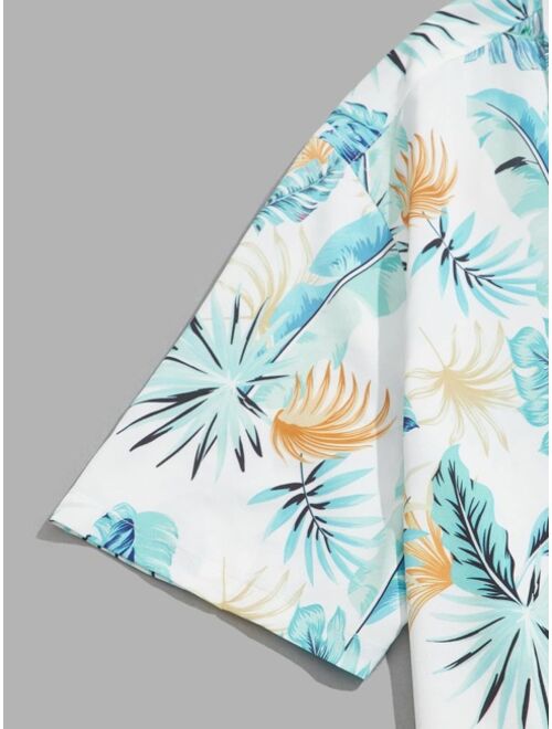 SHEIN Men Tropical Print Shirt & Drawstring Waist Shorts Set