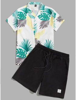 Men Tropical Print Shirt & Shorts Set