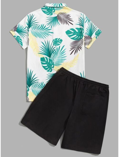 SHEIN Men Tropical Print Shirt & Shorts Set