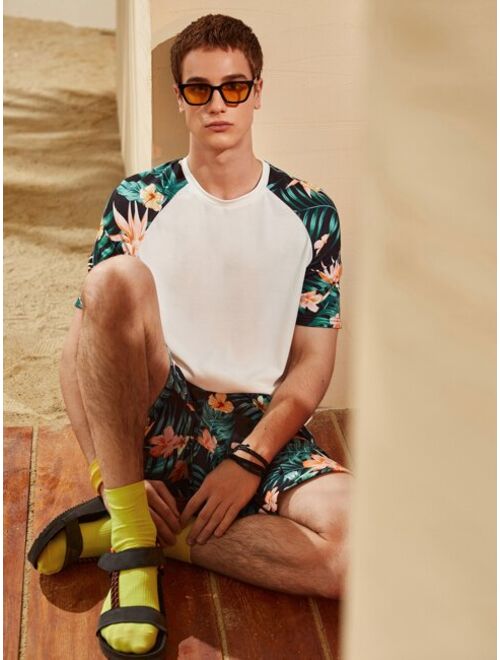 SHEIN Men Tropical Print Raglan Sleeve Tee & Shorts