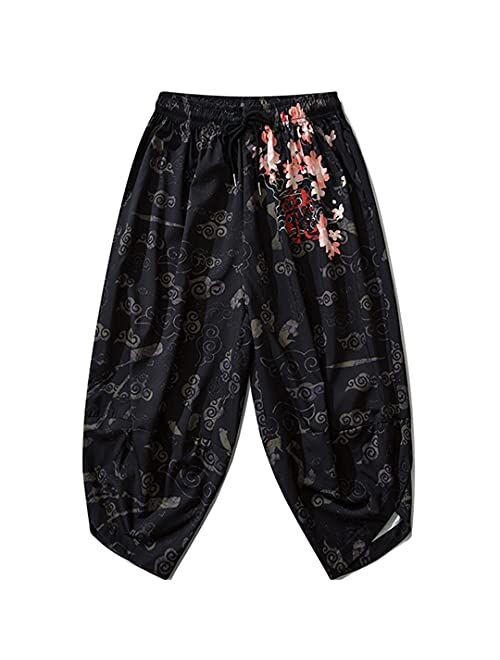 Do-Fashion Japanese Kimono Pants Women Men Samurai Black Harem Pants Loose Elastic Waist Trousers