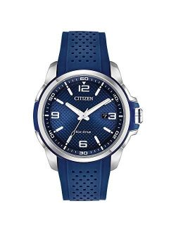 Eco-Drive Weekender Quartz Mens Watch, Stainless Steel with Polyurethane strap, Blue (Model: AW1158-05L)