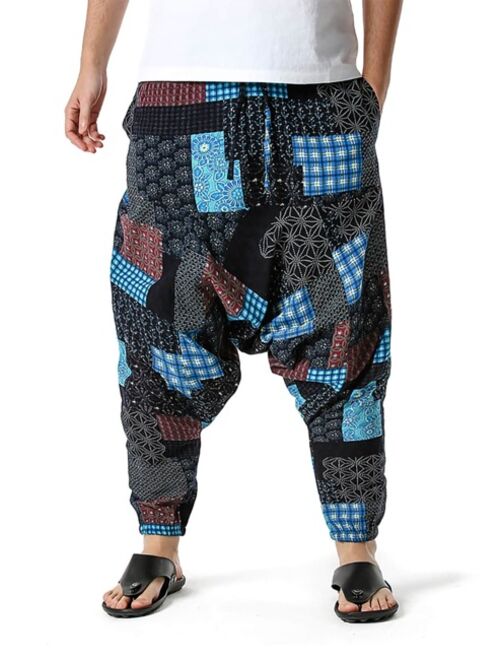 Shein Men Random Patchwork Print Drop Crotch Pants