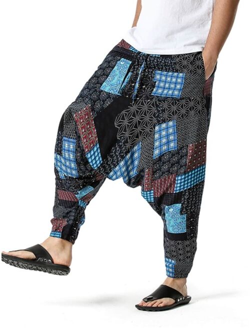 Shein Men Random Patchwork Print Drop Crotch Pants