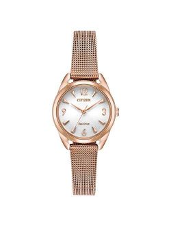 Eco-Drive Casual Quartz Womens Watch, Stainless Steel, Rose Gold-Tone (Model: EM0683-55A)