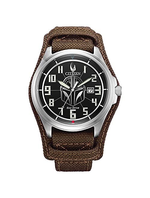 Citizen Men's Star Wars Mandalorian Stainless Steel Eco-Drive Dress Watch with Leather Strap, Brown, 22 (Model: AW1411-05W)