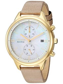Eco-Drive Chandler Chronograph Womens Watch, Stainless Steel with Vegan Leather strap, Casual, Camel (Model: FB2002-08D)