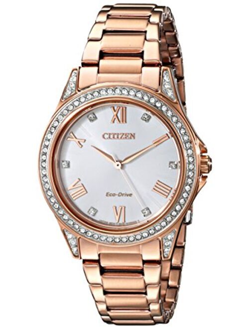 Citizen Eco-Drive Casual Quartz Womens Watch, Stainless Steel, Crystal, Pink Gold-Tone (Model: EM0233-51A)