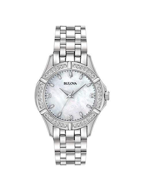 Bulova Quartz Diamond Stainless Steel, Silver-Tone Ladies Watch, (Model: 96R233)