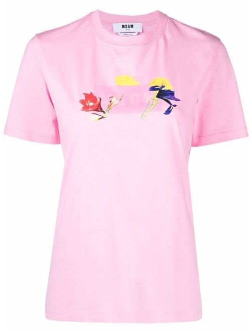 MSGM floral-logo crewneck T-shirt