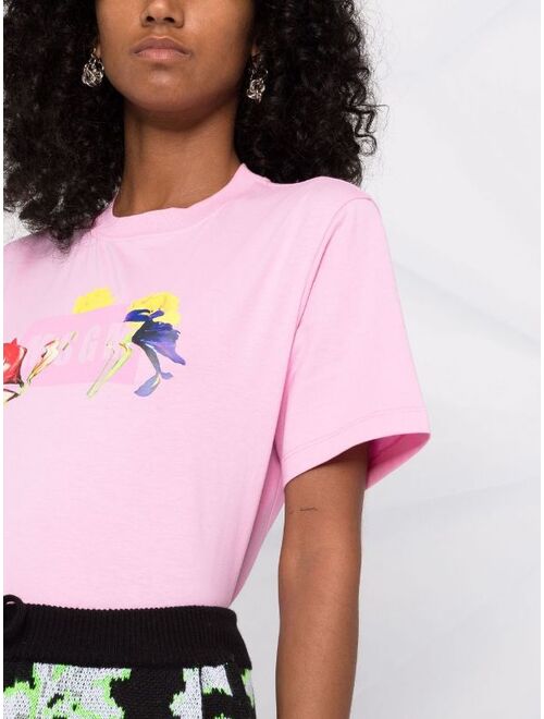 MSGM floral-logo crewneck T-shirt