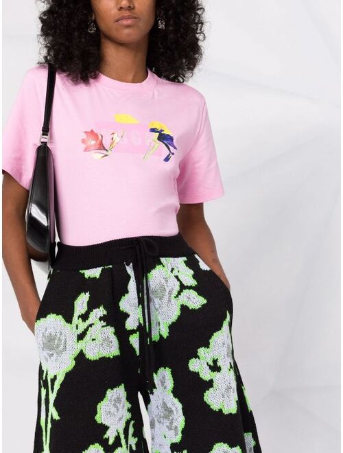 MSGM floral-logo crewneck T-shirt