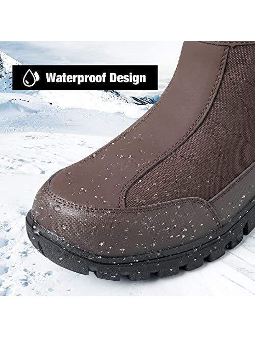 mysoft Mens Winter Snow Boots Waterproof Insulated Mid-Calf Hiking Boot Short Boot Fur Lined Warm Outdoor Ankle Shoes Lightweight