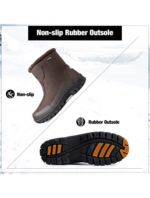 mysoft Mens Winter Snow Boots Waterproof Insulated Mid-Calf Hiking Boot Short Boot Fur Lined Warm Outdoor Ankle Shoes Lightweight