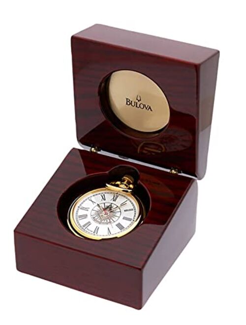 New Men's Stainless Steel Gold Finish Bulova Masonic Past Master Pocket Watch