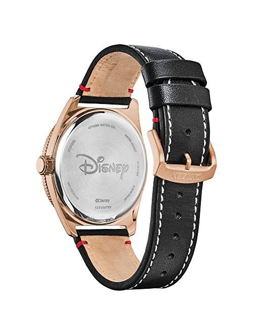 Citizen Eco-Drive Disney Quartz Mens Watch, Stainless Steel with Leather strap, Mickey Mouse, Black (Model: AW1596-08W)