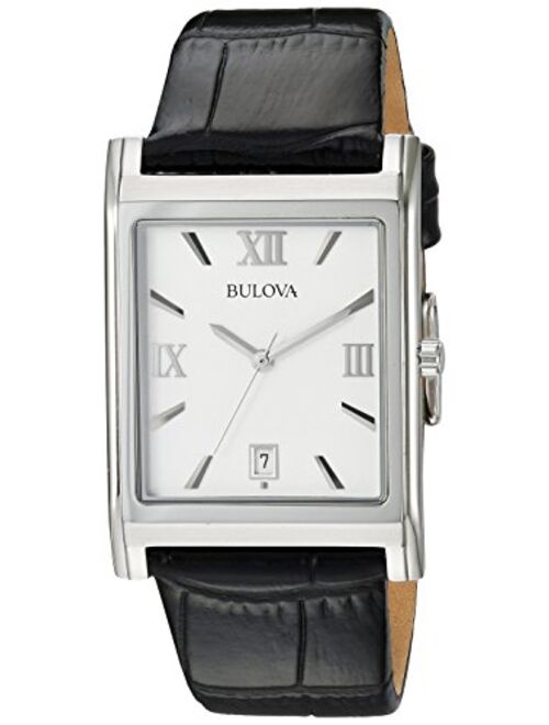 Bulova Classic Quartz Men's Watch, Stainless Steel with Black Leather Strap, Silver-Tone (Model: 96B107)