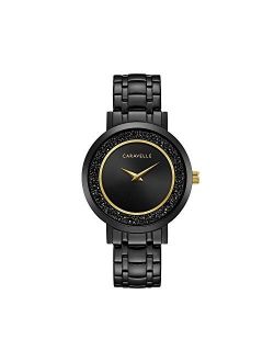 Caravelle Modern Quartz Ladies Watch, Stainless Steel Crystal , Black (Model: 45L181)