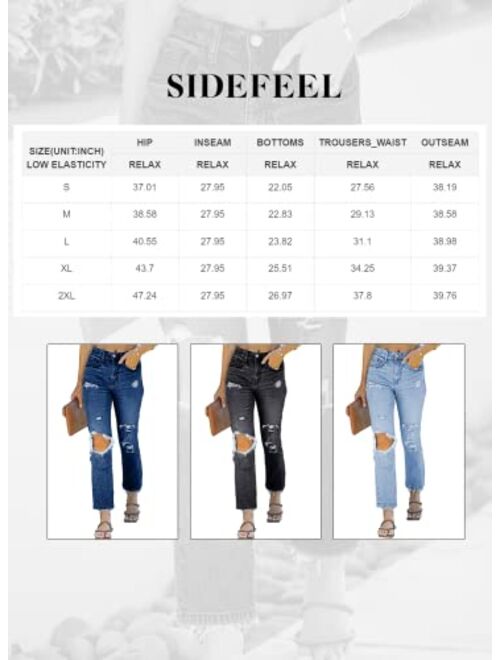 Sidefeel Women's New Relaxed Fit Jeans Stretchy Ripped Straight Boyfriend Denim Pants S-2XL