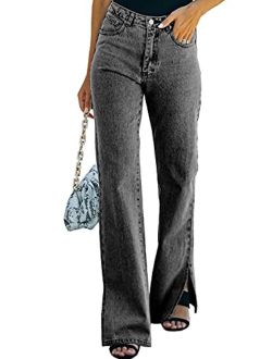 Sidefeel Women Mid Rise Distressed Flare Jeans Ripped Hole Denim Pants