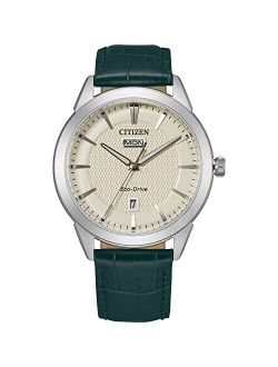 Men's Corso Stainless Steel Eco-Drive Watch with Leather Strap, Green, 20 (Model: AW0090-11Z)