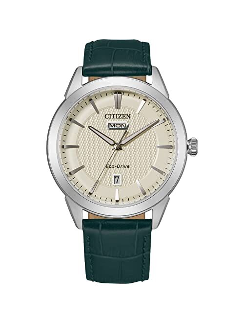 Citizen Men's Corso Stainless Steel Eco-Drive Watch with Leather Strap, Green, 20 (Model: AW0090-11Z)