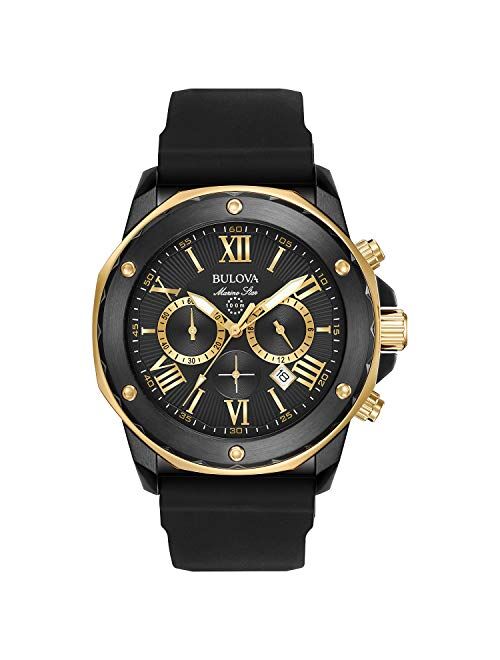 Bulova Marine Star Chronograph Men's Stainless Steel with Black Silicone Strap, Two-Tone