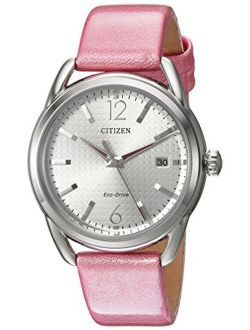 Eco-Drive Casual Quartz Womens Watch, Stainless Steel with Leather strap, Pink (Model: FE6080-11A)