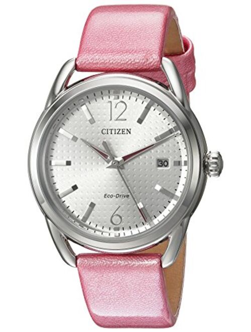 Citizen Eco-Drive Casual Quartz Womens Watch, Stainless Steel with Leather strap, Pink (Model: FE6080-11A)