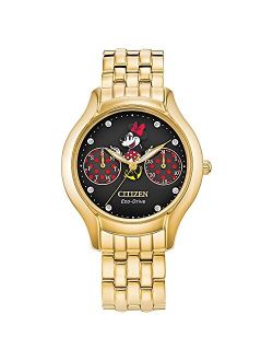 Eco-Drive Disney Quartz Womens Watch, Stainless Steel, Crystal, Minnie Mouse, Gold-Tone (Model: FD4018-55W)