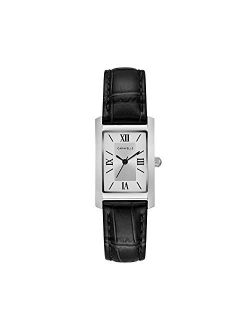Caravelle Dress Quartz Ladies Watch, Stainless Steel with Black Leather Strap, Silver-Tone (Model: 43L202)