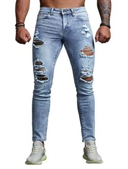 Sidefeel Men’s Ripped Skinny Jeans Slim Fit Stretch Denim Pants