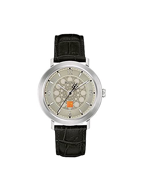 Bulova Frank Lloyd Wright Quartz Mens Watch, Stainless Steel with Black Leather Strap, Silver-Tone (Model: 96A164)