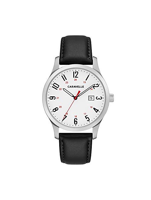 Bulova Caravelle Traditional Quartz Mens Watch, Stainless Steel with Black Leather Strap, Silver-Tone (Model: 43B152)