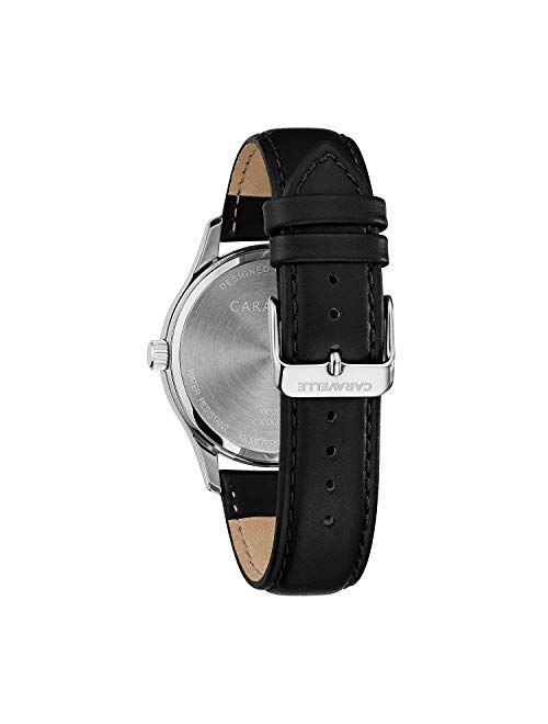 Bulova Caravelle Traditional Quartz Mens Watch, Stainless Steel with Black Leather Strap, Silver-Tone (Model: 43B152)