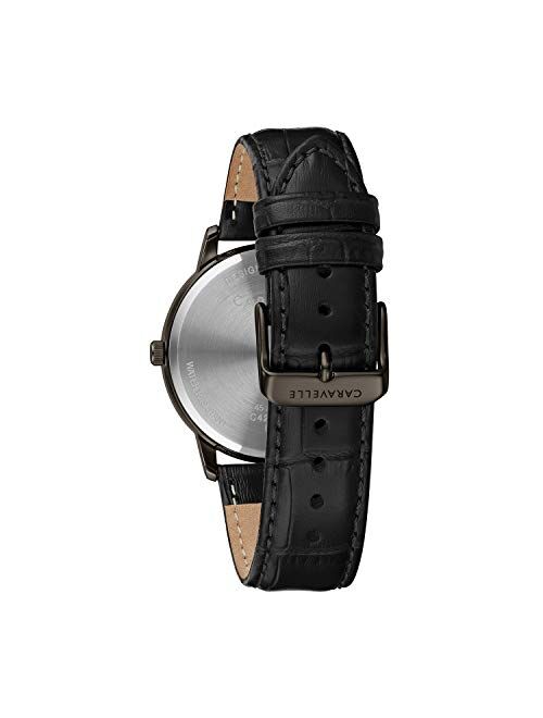 Bulova Caravelle Dress Quartz Mens Watch, Stainless Steel with Black Leather Strap, Gray (Model: 45A147)