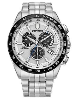 Men's Sport Luxury Atomic Time World Chrono Eco-Drive Stainless Steel Strap, Silver-Tone, 12 Casual Watch (Model: CB5874-57A)