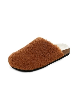 Women's House Slippers Fuzzy Indoor Outdoor Furry Cork Faux Sherpa Slippers