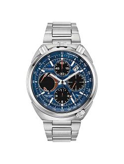 Men's Promaster Tsuno Chronograph Racer Eco-Drive Dress Watch with Stainless Steel Strap, Silver, 19 (Model: AV0070-57L)
