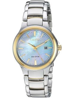 Eco-Drive Chandler Quartz Womens Watch, Stainless Steel, Casual, Two-Tone (Model: EW2524-55N)