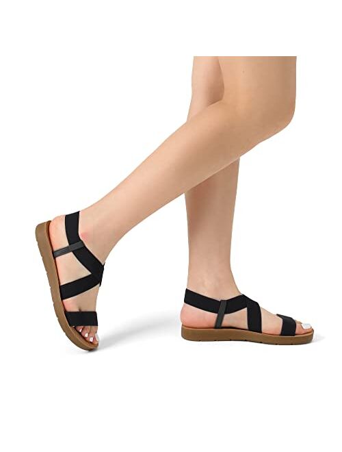 DREAM PAIRS Women's Elastic Ankle Strap Summer Flat Sandals