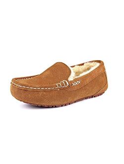 Women's Fuzzy House Slippers Cozy Faux Fur Micro Suede Moccasins Slip on Loafer Shoes for Indoor and Outdoor