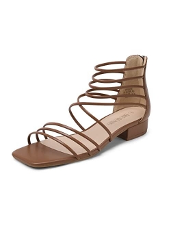 Women's Summer Casual Strappy Sandals Dressy Cute Square-Toe Comfortable Flat Shoes