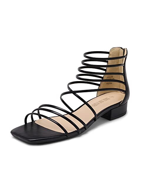 DREAM PAIRS Women's Summer Casual Strappy Sandals Dressy Cute Square-Toe Comfortable Flat Shoes