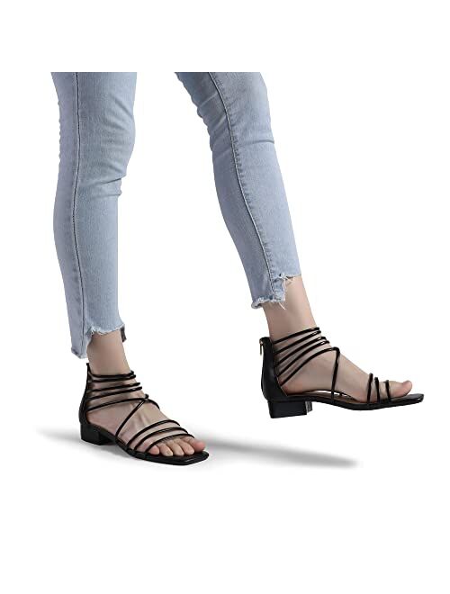 DREAM PAIRS Women's Summer Casual Strappy Sandals Dressy Cute Square-Toe Comfortable Flat Shoes