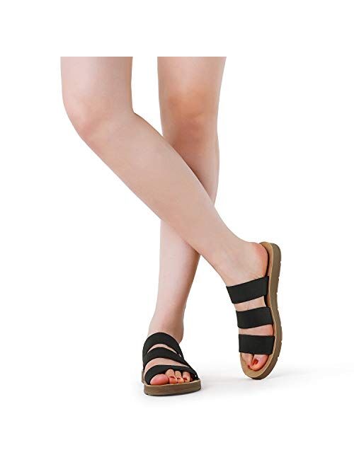 DREAM PAIRS Women's Flat Slide Sandals Open Toe Slip on Sandals for Summer