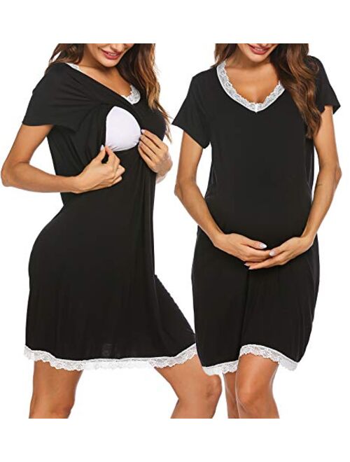 Ekouaer 3 in 1 Delivery/Labor/Nursing Nightgown Soft Maternity Hospital Dress