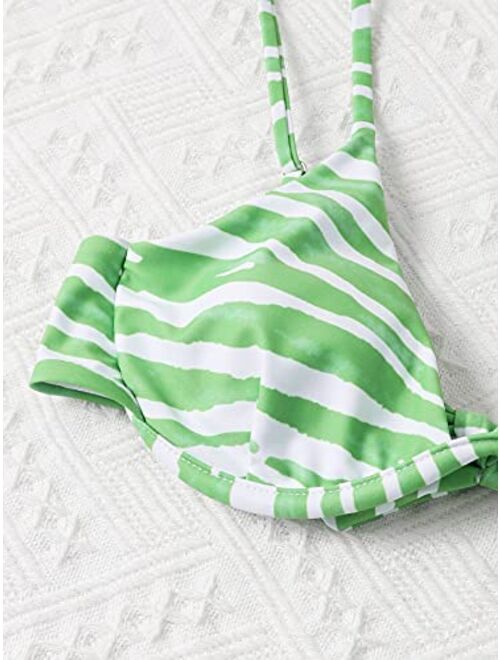 Romwe Women's 3 Pack Criss Cross Halter Cheeky Bathing Suit with Beach Skirt